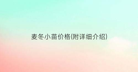 麦冬小苗价格(附详细介绍)