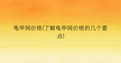龟甲网价格(了解龟甲网价格的几个要点)