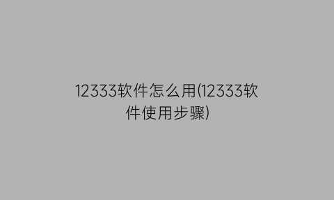 12333软件怎么用(12333软件使用步骤)