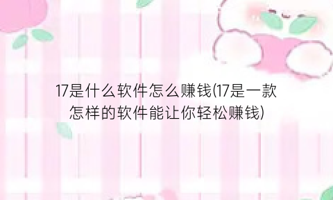17是什么软件怎么赚钱(17是一款怎样的软件能让你轻松赚钱)