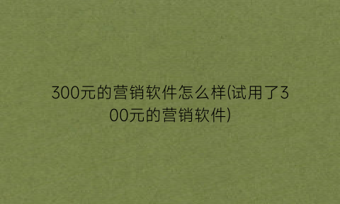 300元的营销软件怎么样(试用了300元的营销软件)