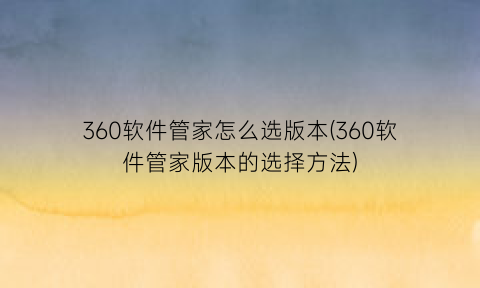 360软件管家怎么选版本(360软件管家版本的选择方法)