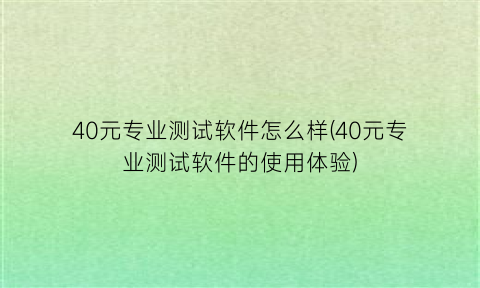 40元专业测试软件怎么样(40元专业测试软件的使用体验)