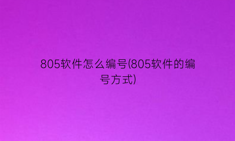 “805软件怎么编号(805软件的编号方式)