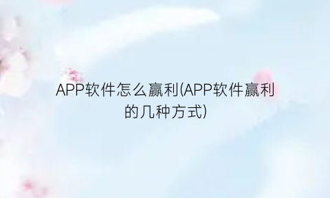 APP软件怎么赢利(APP软件赢利的几种方式)