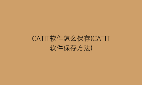 CATIT软件怎么保存(CATIT软件保存方法)