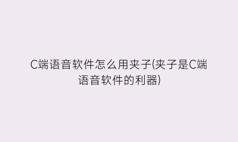“C端语音软件怎么用夹子(夹子是C端语音软件的利器)