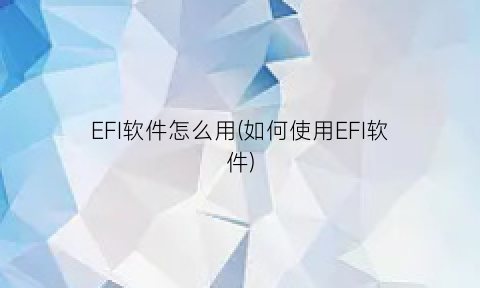 EFI软件怎么用(如何使用EFI软件)