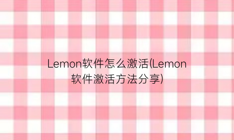 Lemon软件怎么激活(Lemon软件激活方法分享)