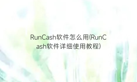 RunCash软件怎么用(RunCash软件详细使用教程)