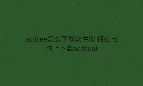 acdsee怎么下载软件(如何在电脑上下载acdsee)