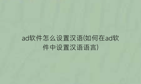 ad软件怎么设置汉语(如何在ad软件中设置汉语语言)