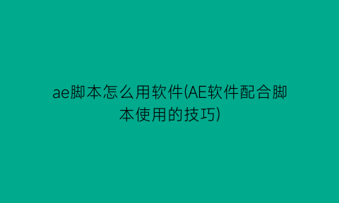 ae脚本怎么用软件(AE软件配合脚本使用的技巧)