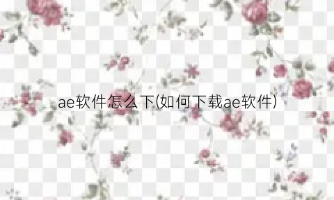ae软件怎么下(如何下载ae软件)