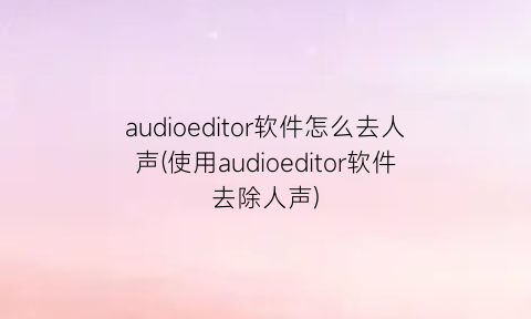 audioeditor软件怎么去人声(使用audioeditor软件去除人声)
