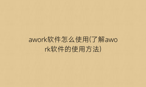 awork软件怎么使用(了解awork软件的使用方法)