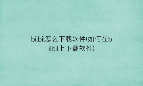 “bilbil怎么下载软件(如何在bilbil上下载软件)