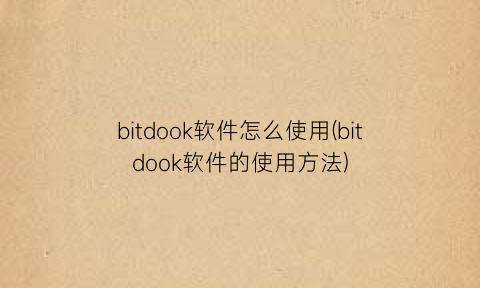 bitdook软件怎么使用(bitdook软件的使用方法)