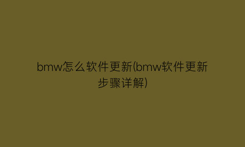 bmw怎么软件更新(bmw软件更新步骤详解)