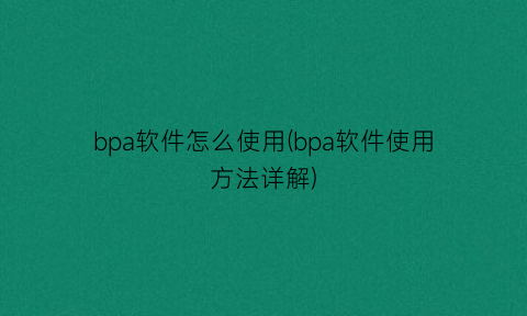 “bpa软件怎么使用(bpa软件使用方法详解)