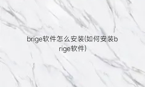 brige软件怎么安装(如何安装brige软件)