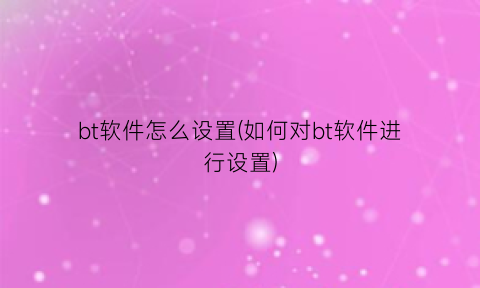 “bt软件怎么设置(如何对bt软件进行设置)