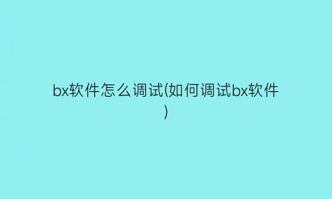 “bx软件怎么调试(如何调试bx软件)