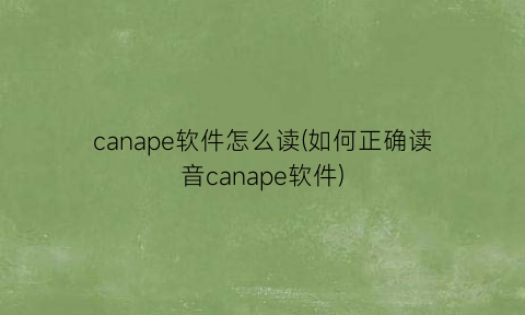 canape软件怎么读(如何正确读音canape软件)