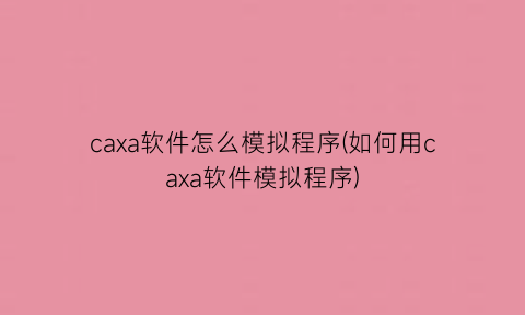 “caxa软件怎么模拟程序(如何用caxa软件模拟程序)