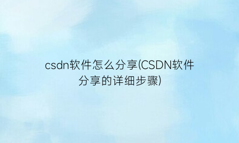 “csdn软件怎么分享(CSDN软件分享的详细步骤)