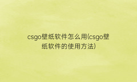 csgo壁纸软件怎么用(csgo壁纸软件的使用方法)