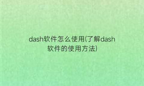 dash软件怎么使用(了解dash软件的使用方法)