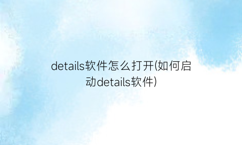 details软件怎么打开(如何启动details软件)