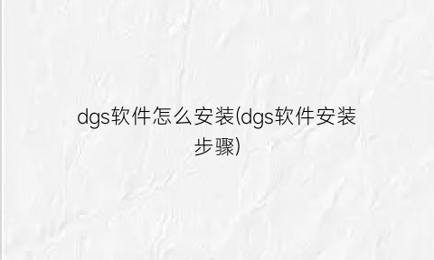 dgs软件怎么安装(dgs软件安装步骤)