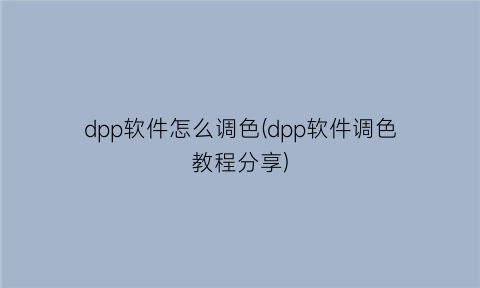 dpp软件怎么调色(dpp软件调色教程分享)