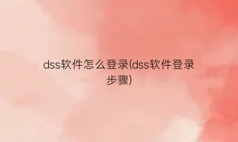 dss软件怎么登录(dss软件登录步骤)