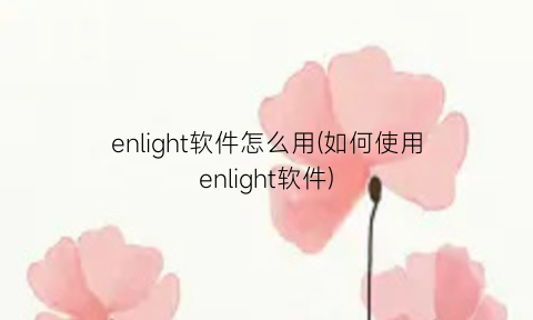 “enlight软件怎么用(如何使用enlight软件)