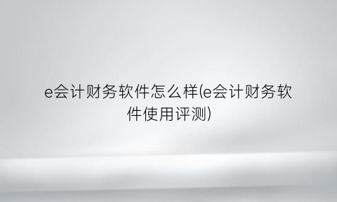e会计财务软件怎么样(e会计财务软件使用评测)
