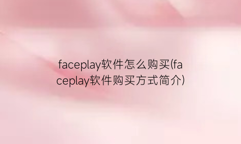 faceplay软件怎么购买(faceplay软件购买方式简介)