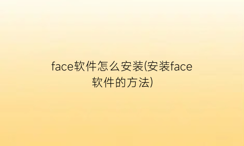 face软件怎么安装(安装face软件的方法)
