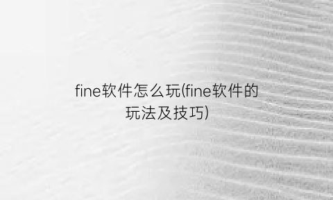 fine软件怎么玩(fine软件的玩法及技巧)