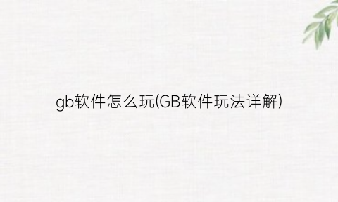 “gb软件怎么玩(GB软件玩法详解)