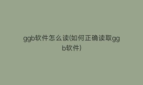 ggb软件怎么读(如何正确读取ggb软件)