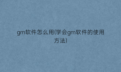 gm软件怎么用(学会gm软件的使用方法)