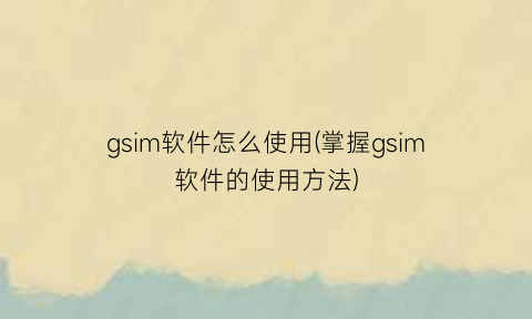 “gsim软件怎么使用(掌握gsim软件的使用方法)