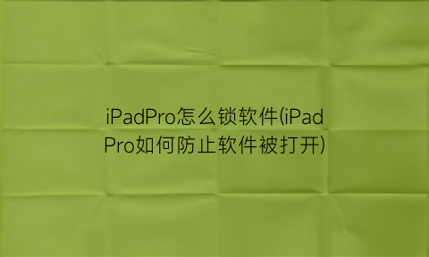 iPadPro怎么锁软件(iPadPro如何防止软件被打开)