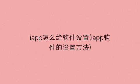 iapp怎么给软件设置(iapp软件的设置方法)