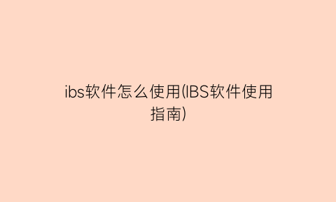 “ibs软件怎么使用(IBS软件使用指南)