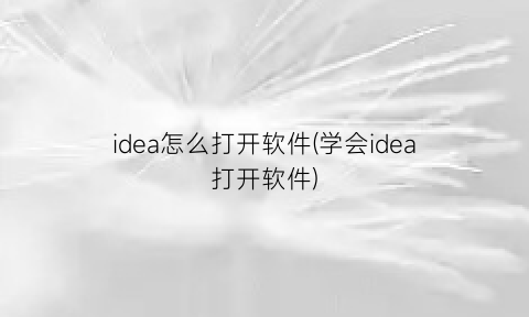 idea怎么打开软件(学会idea打开软件)