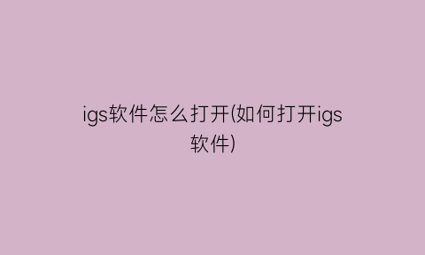 “igs软件怎么打开(如何打开igs软件)